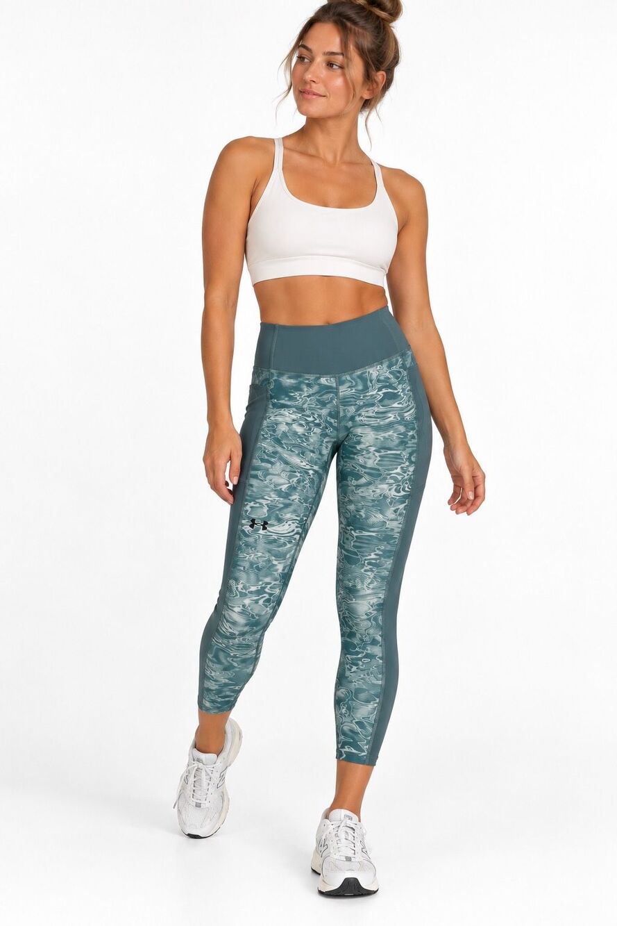 Under Armour Teal Abstract Print High Rise Ankle Length Cropped Leggings Size La